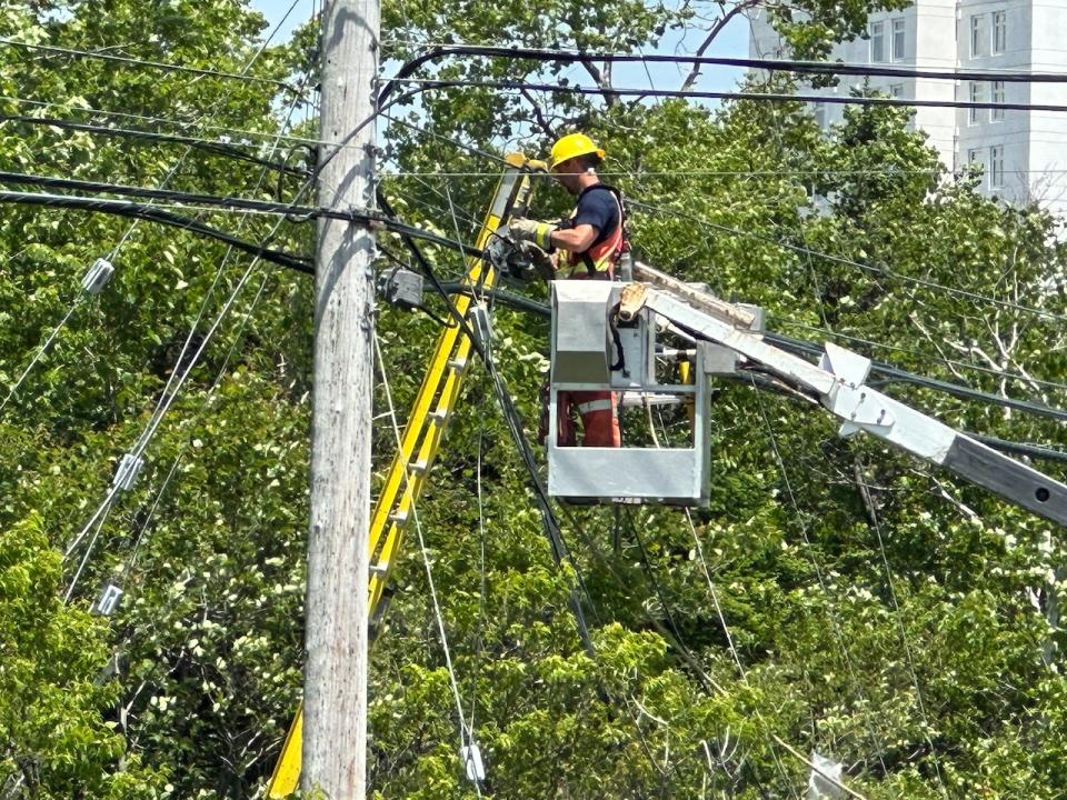 Repairs to telecommunications lines are underway near Highway 103 Friday afternoon.