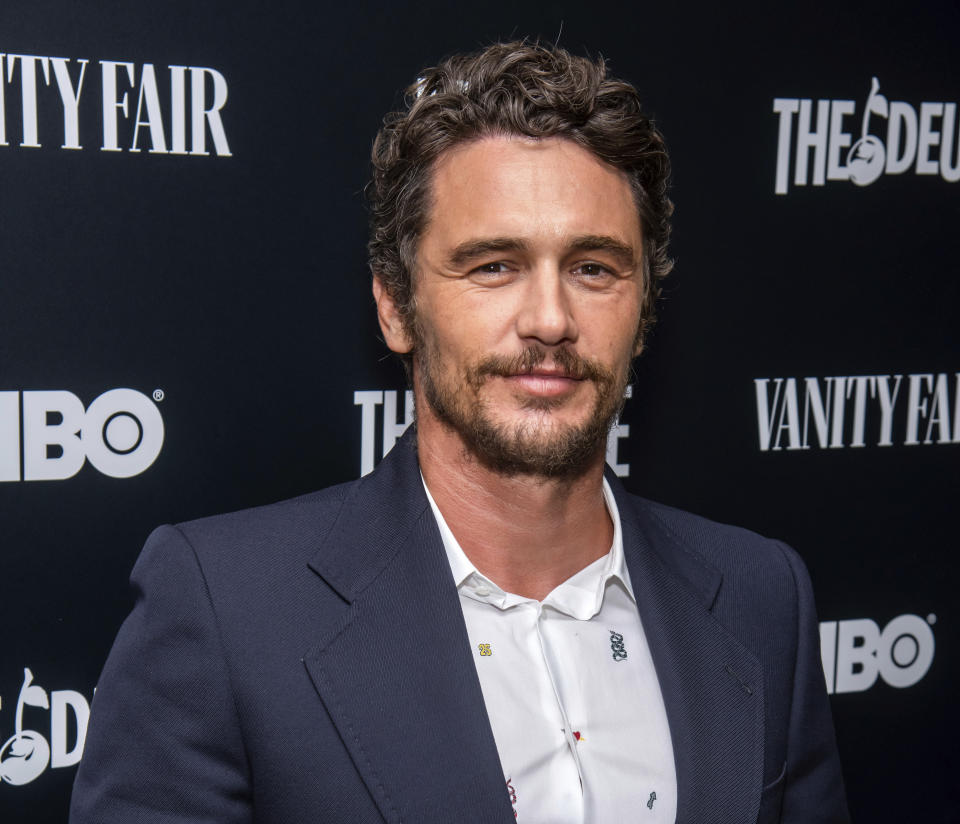 FILE - This Sept. 5, 2019 file photo shows James Franco at the premiere of HBO's "The Deuce" third and final season in New York. Two actresses have sued Franco and his former acting and film school, saying they were pushed into gratuitous and exploitative sexual situations as his students. (Photo by Charles Sykes/Invision/AP, File)