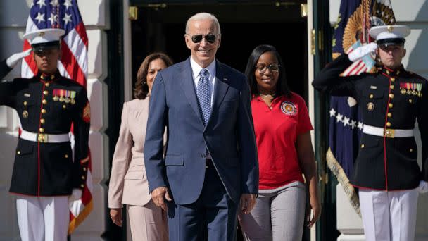 PHOTO: President Joe Biden arrives to speak during an event celebrating the passage of H.R. 5376, the Inflation Reduction Act of 2022, on the South Lawn of the White House, Sept. 13, 2022.  (Mandel Ngan/AFP via Getty Images)