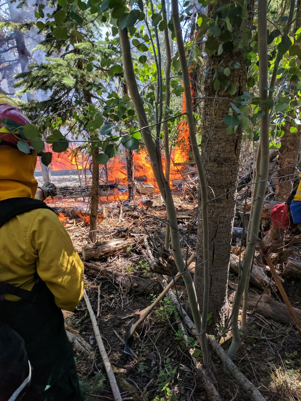 The Ohio crew combatting a fire in the Sandia Mountain Crest near Albuquerque, New Mexico.  Cambridge Fire Department Assistant Chief Justin Warner has made 14 trips since 2002 as part of Ohio teams that travel to fight incidents such as fires, floods, hurricanes or other emergency situations.