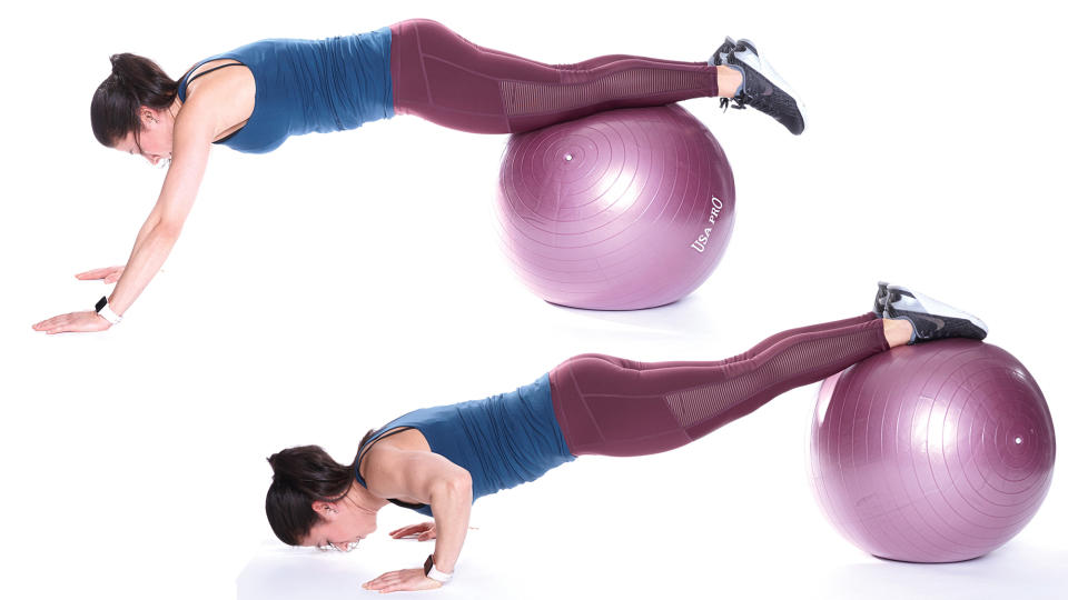 Woman doing a Swiss Ball push up