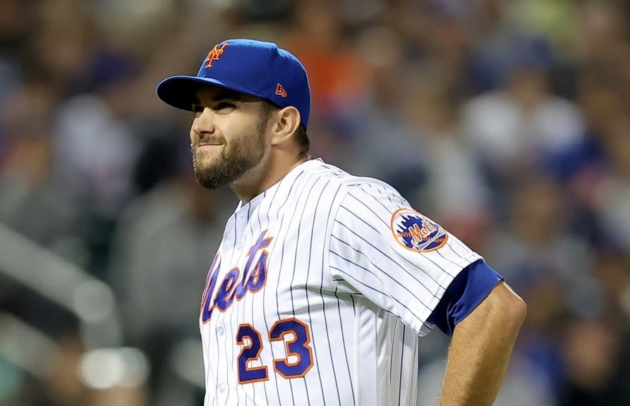 New York Mets starting pitcher David Peterson (23) reacts after giving up two runs during the fifth inning against the San Diego Padres at Citi Field.