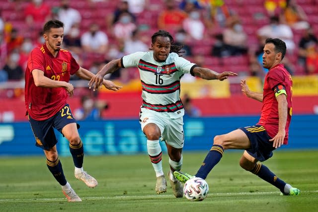 Sergio Busquets, right, during the friendly with Portugal