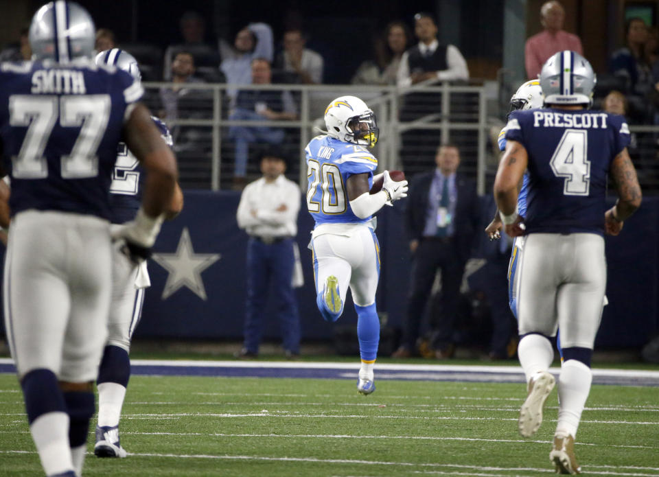 Not their best day: Dak Prescott and the Dallas Cowboys offense were chasing the Chargers on the scoreboard all day. (AP)