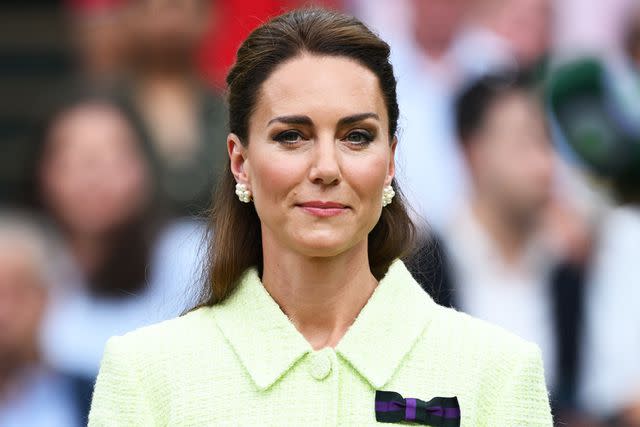<p>Karwai Tang/WireImage</p> Catherine, Princess of Wales attends day thirteen of the Wimbledon Tennis Championships at All England Lawn Tennis and Croquet Club on July 15, 2023 in London, England.