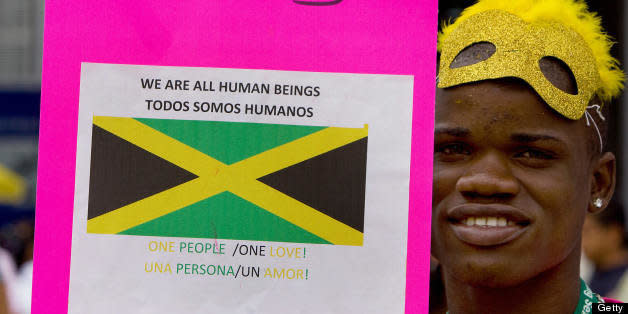 A member of Jamaica's gay community takes part in the first international march against stigma, discrimination and homophobia, in Mexico City, on August 2, 2008, in the framework of the XVII International AIDS/HIV Conference which will start on August 3.. AFP PHOTO/Alfredo ESTRELLA (Photo credit should read ALFREDO ESTRELLA/AFP/Getty Images) (Photo: )