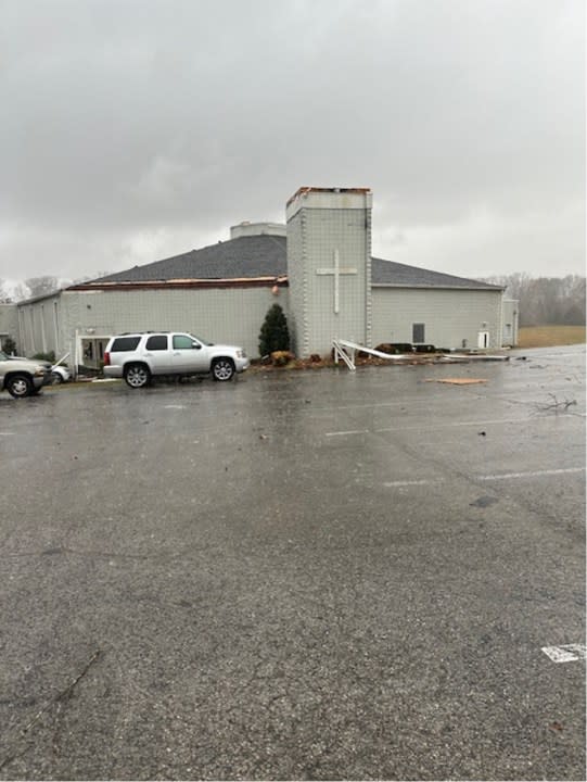 Storm damage at Walnut Grove Missionary Baptist Church in Clarksville (Courtesy: Latoya Carney)