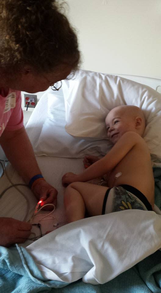 Kaizler smiling at a nurse after having a health scare. (Photo: Facebook/Prayers for Kaizler)