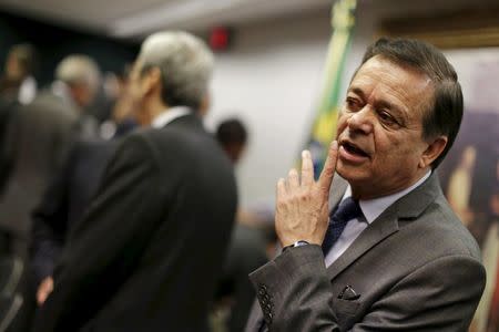 Congressman Jovair Arantes, rapporteur of the special committee of the House that analyzes the impeachment of Brazil's President Dilma Rousseff, gestures during a session of the impeachment committee in Brasilia, Brazil, April 11, 2016. REUTERS/Ueslei Marcelino