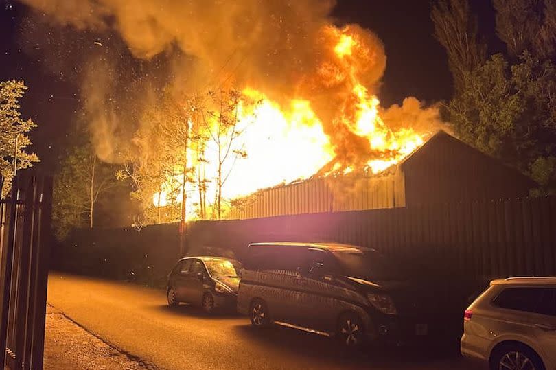 The blaze at the workshop in Limekiln Lane, Highters Heath