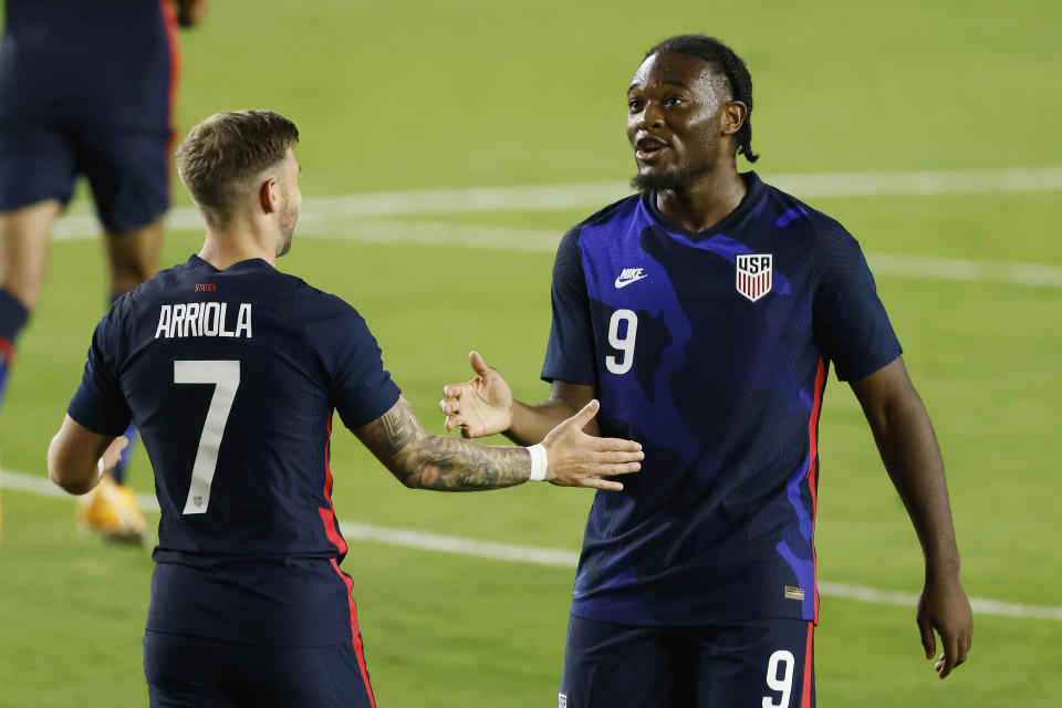 After scoring Wednesday in the final U.S. match of 2020, Paul Arriola and Ayo Akinola (right) will be looking for more national team opportunities next year. (Michael Reaves/Getty Images)