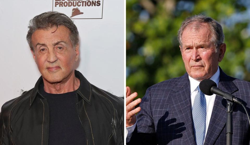 <p>Kann man sagen, dass diese beiden "Geburtstagszwillinge" mit harter Hand regier(t)en? Action-Legende und "Rocky"-Star Sylvester Stallone und Ex-US-Präsident George W. Bush feierten am 6. Juli 2021 ihren 75. Geburtstag. (Bild: Leon Bennett / Cliff Hawkins / Getty Images)</p> 