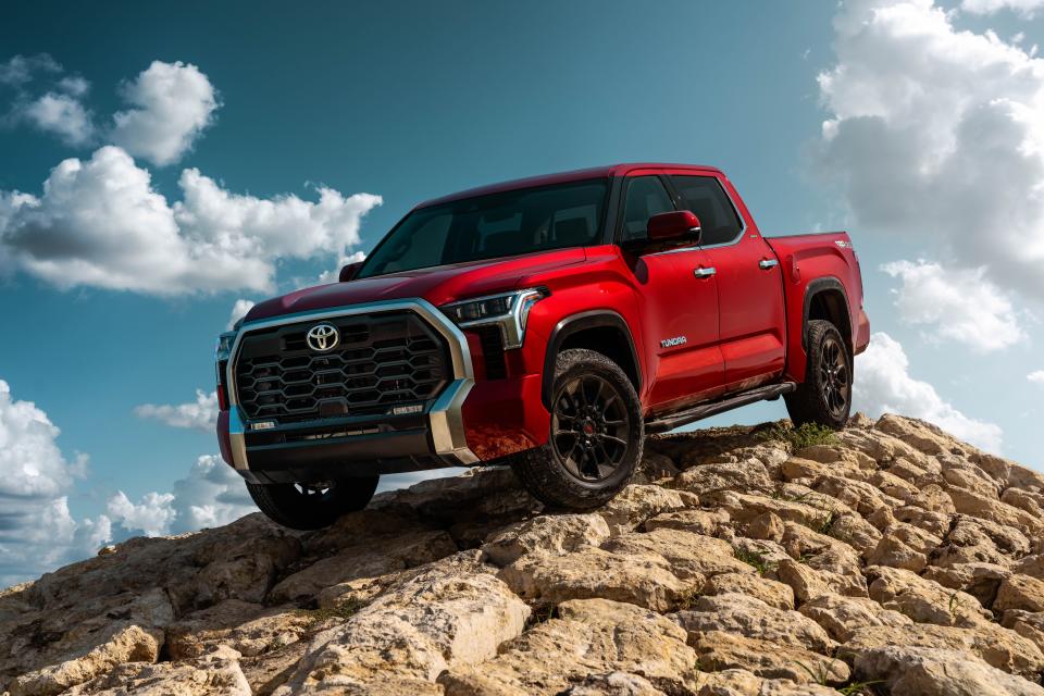 <p>The <a href="https://www.caranddriver.com/toyota/tundra" rel="nofollow noopener" target="_blank" data-ylk="slk:2022 Toyota Tundra;elm:context_link;itc:0;sec:content-canvas" class="link ">2022 Toyota Tundra</a> is new for its third generation, and it will be on sale by the end of the year in SR, SR5, Limited, Platinum, 1794, and TRD Pro trim levels. Crew- and extended-cab configurations are available with a choice of three different bed lengths, and a new twin-turbocharged V-6 hybrid called iForce Max is available on all but the SR and SR5 models. Toyota has shared images of a few Tundras with different option packages—there will certainly be more configurations available—but these are some of the versions we've seen so far. </p>