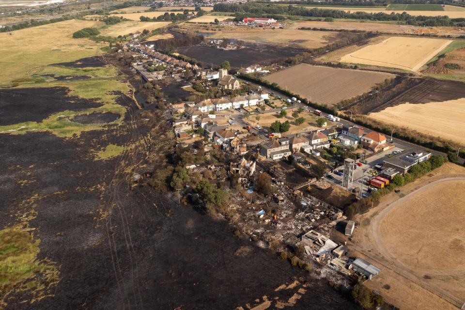 The scene after a blaze in Wennington, east London last month, after record temperatures fuelled fires (Aaron Chown/PA) (PA Wire)