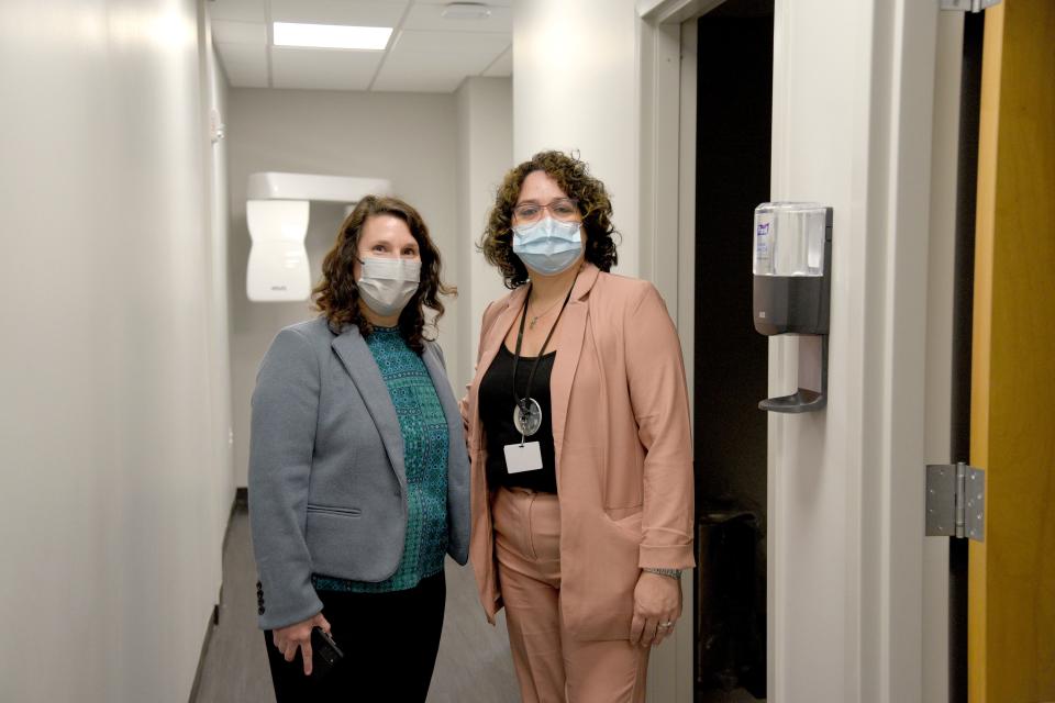 Sarina Brady, left, Chief Operating Officer of the Visiting Nurse Association of Central Jersey, and Sandy Solis, Office Manger at the newly opened Red Bank Community Health Center, poses for photos on Tuesday, December 27, 2022 in Red Bank, New Jersey.