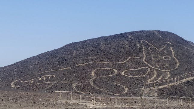 Peru’s Ministry of Culture announced last week that a massive figure of a cat was found etched into a hillside.