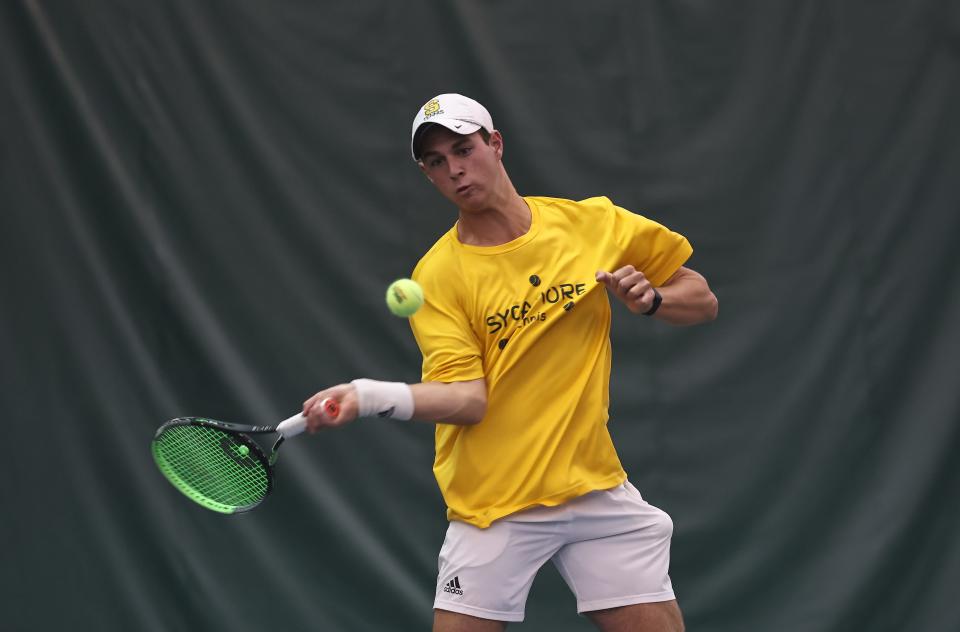 SycamoreÕs  Chad Miller competes in a singles match  during the State Tournament  , Friday  May 27 ,2022.