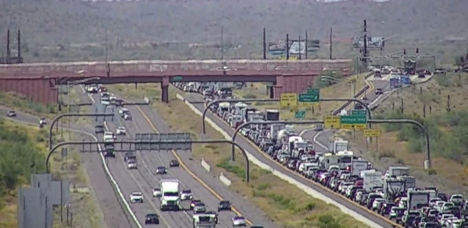 Traffic heading north on Arizona’s Interstate 17 for the holiday weekend started to back up early in the afternoon May 22.