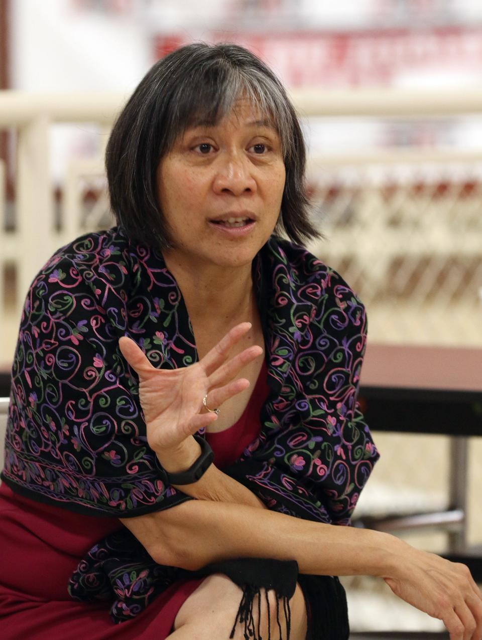 Hedy Chang, executive director of Attendance Works, talks during a breakout session at the Providence Public School District's student community summit. [The Providence Journal / Bob Breidenbach]