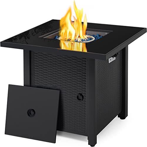 4) Glass Top Propane Fire Pit with Blue Fire Glass