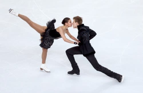 Elena Ilinykh and Nikita Katsalapov of Russia compete in the Team Ice Dance Free Dance