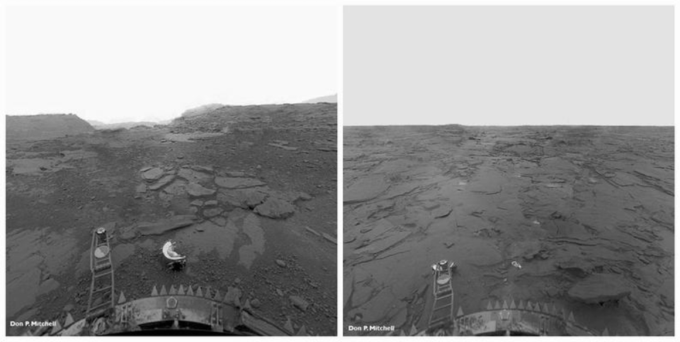 <span class="caption">The surface of Venus as seen in these reprocessed perspective image panoramas from the Soviet Venera 13 lander.</span> <span class="attribution"><a class="link " href="http://mentallandscape.com/C_Venera_Perspective.jpg" rel="nofollow noopener" target="_blank" data-ylk="slk:Don P. Mitchell;elm:context_link;itc:0;sec:content-canvas">Don P. Mitchell</a>, <a class="link " href="http://creativecommons.org/licenses/by-sa/4.0/" rel="nofollow noopener" target="_blank" data-ylk="slk:CC BY-SA;elm:context_link;itc:0;sec:content-canvas">CC BY-SA</a></span>