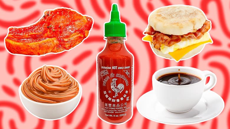 sriracha with food and coffee