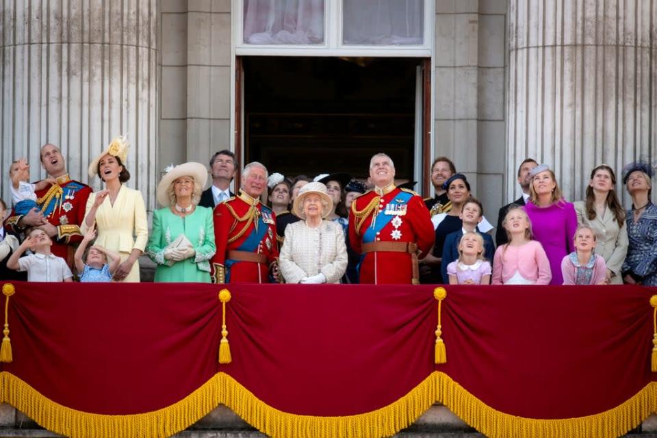 The Queen and members of the royal family on the balcony at Buckingham Palace watch a 2019 flypast (Victoria Jones/PA) (PA Wire)