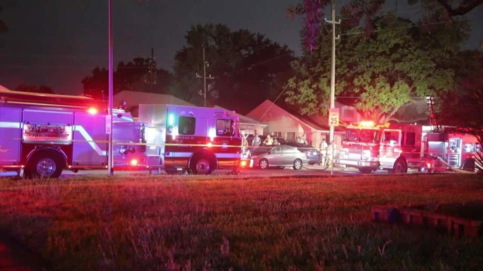 <div>Firefighters at a home on Desert Rose Lane.</div>