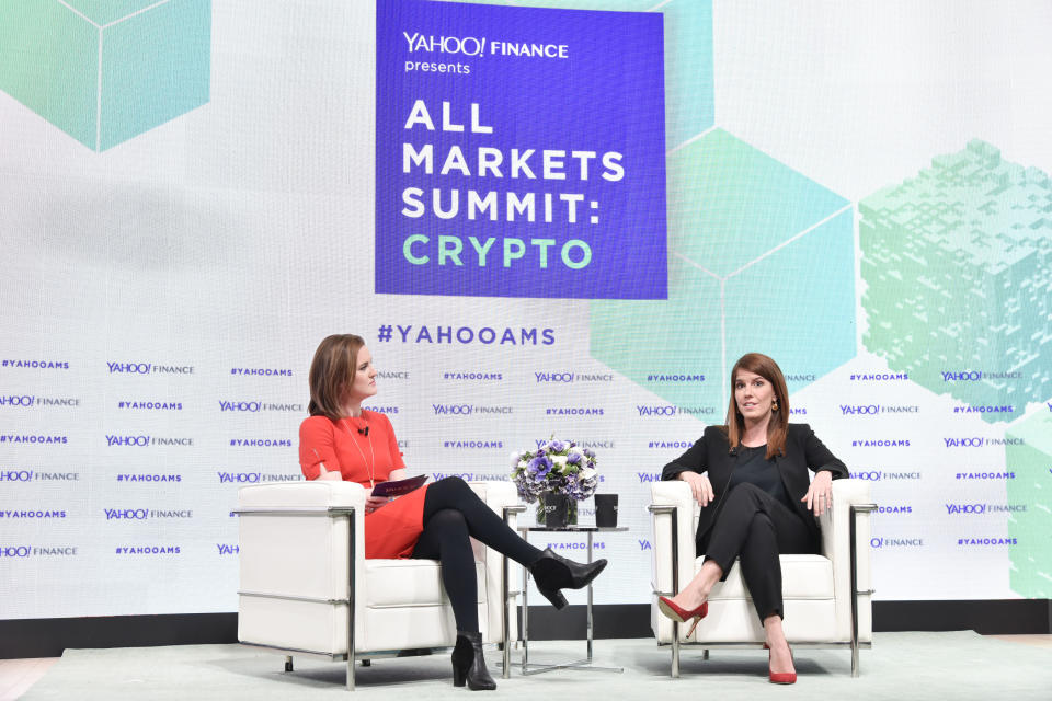 NEW YORK, NY - FEBRUARY 07:  Jen Rogers, and Elizabeth Rossiello attend the Yahoo Finance All Markets Summit: Crypto on February 7, 2018 in New York City.  (Photo by Eugene Gologursky/Getty Images for Yahoo Finance/Oath )