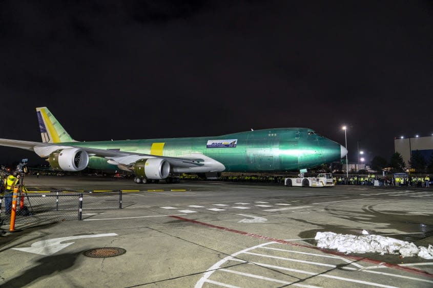 The final Boeing 747 during its rollout. 