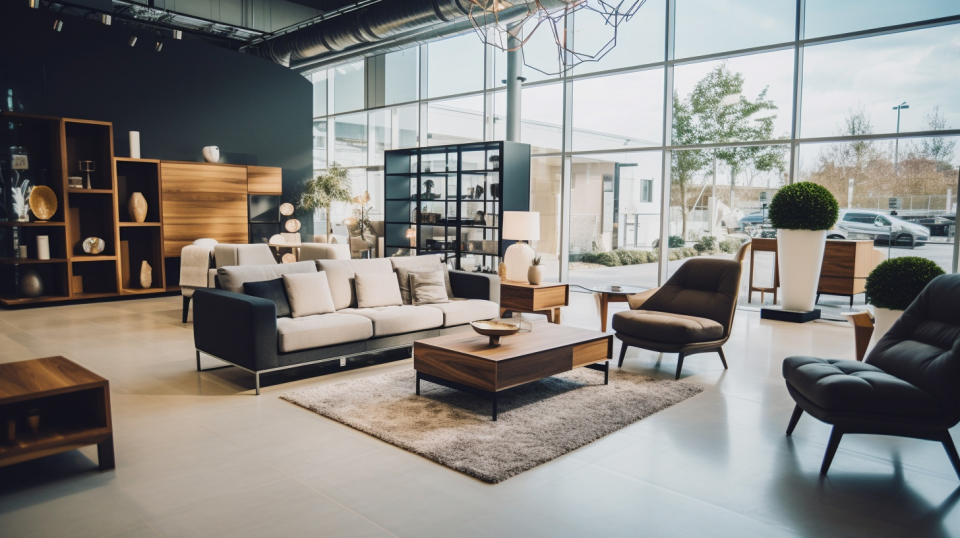 Modern furniture in the showroom of a furniture retailer.