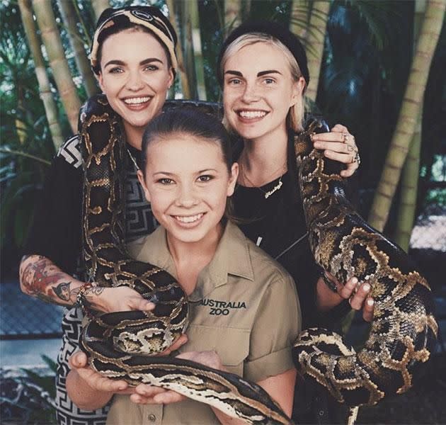 Bindi pictured with Ruby and Ruby's ex-girlfriend Phoebe Dahl. Photo: Instagram.