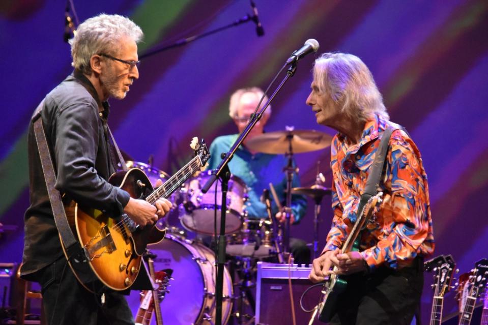 Rob Laufer and Lenny Kaye at the “Nuggets” concert at the Alex Theatre in Glendale, Calif., May 19, 2023 (Chris Willman/Variety)