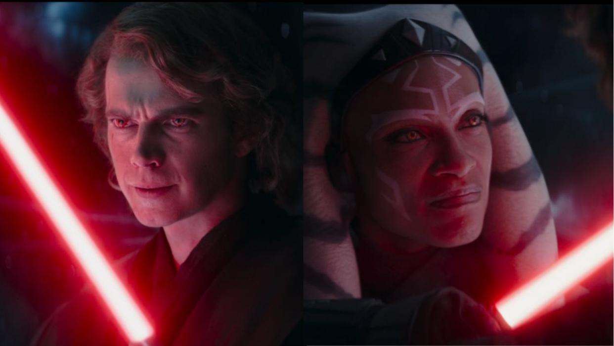  Anakin and Ahsoka lit by the red lightsaber. 