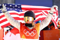 <p>Gold medalist Jamie Anderson of the United States celebrates winning the Snowboard Ladies’ Slopestyle Final. </p>