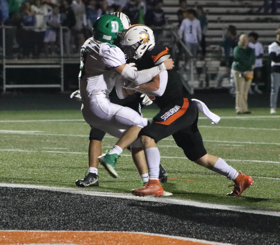 York Suburban's Mike Bentivegna scores his third touchdown during a District 3 Class 5A playoff game against Donegal at York Suburban High School on Friday, Nov. 4, 2022. York Suburban won, 41-6, for the program's first district victory since 1986.