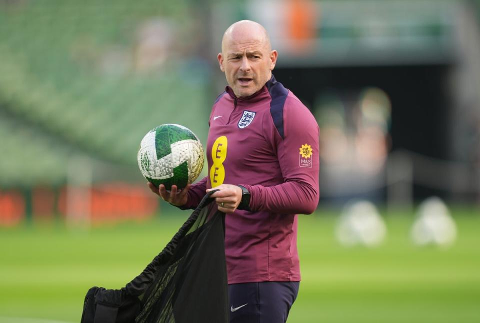 Carsley put out the cones for England’s warm-up in Dublin (PA Wire)