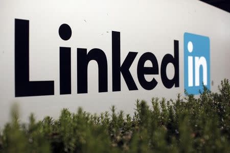 The logo for LinkedIn Corporation, a social networking networking website for people in professional occupations, is shown in Mountain View, California February 6, 2013. REUTERS/Robert Galbraith