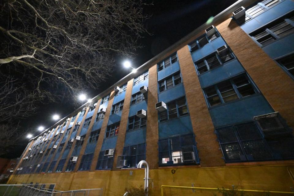 Exterior of back of Sinnot Magnet School in Brooklyn, New York.