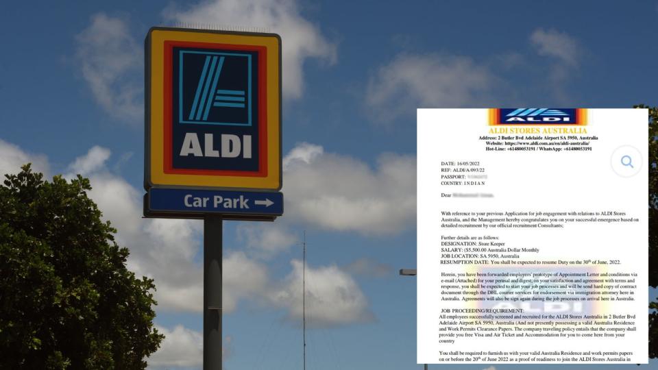 Aldi sign and scam notice