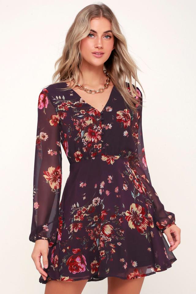 Lulus Plum Purple Floral Tiered Maxi Dress