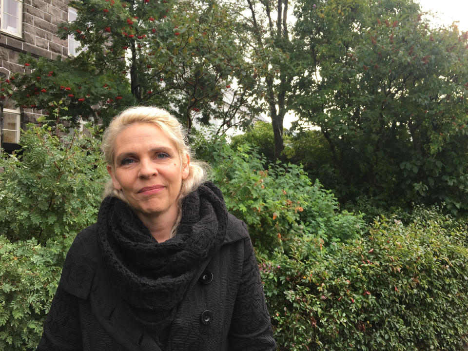 Birgitta J&oacute;nsd&oacute;ttir, in the garden outside Iceland's Parliament House, on Monday morning, says she worries the prime minister will take advantage of his time before an Oct. 28 snap election. (Photo: Alexander C Kaufman / HuffPost)