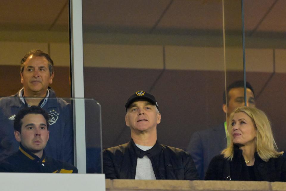 Luc Robitaille, former NHL player and current Los Angeles Kings president, watches from the suites.