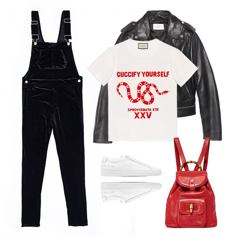 <a rel="nofollow noopener" href="https://rstyle.me/n/cxm85ichdw" target="_blank" data-ylk="slk:"Guccify Yourself" Print T-Shirt, Gucci, $620Fully embrace your inner child with a casual look you wore endlessly as a kid—but with ultra-tailored flair. Opt for overalls in a slim silhouette and an over-the-top chic graphic tee. Finish it off with a classic leather jacket and white sneakers.;elm:context_link;itc:0;sec:content-canvas" class="link ">"Guccify Yourself" Print T-Shirt, Gucci, $620<p>Fully embrace your inner child with a casual look you wore endlessly as a kid—but with ultra-tailored flair. Opt for overalls in a slim silhouette and an over-the-top chic graphic tee. Finish it off with a classic leather jacket and white sneakers.</p> </a><a rel="nofollow noopener" href="https://rstyle.me/n/cxm87kchdw" target="_blank" data-ylk="slk:Short Leather Jacket, Sandro, $745Fully embrace your inner child with a casual look you wore endlessly as a kid—but with ultra-tailored flair. Opt for overalls in a slim silhouette and an over-the-top chic graphic tee. Finish it off with a classic leather jacket and white sneakers.;elm:context_link;itc:0;sec:content-canvas" class="link ">Short Leather Jacket, Sandro, $745<p>Fully embrace your inner child with a casual look you wore endlessly as a kid—but with ultra-tailored flair. Opt for overalls in a slim silhouette and an over-the-top chic graphic tee. Finish it off with a classic leather jacket and white sneakers.</p> </a><a rel="nofollow noopener" href="https://secondskinoveralls.com/collections/shop-all/products/black-velvet" target="_blank" data-ylk="slk:Black Velvet Overalls, SSO by Danielle, $212Fully embrace your inner child with a casual look you wore endlessly as a kid—but with ultra-tailored flair. Opt for overalls in a slim silhouette and an over-the-top chic graphic tee. Finish it off with a classic leather jacket and white sneakers.;elm:context_link;itc:0;sec:content-canvas" class="link ">Black Velvet Overalls, SSO by Danielle, $212<p>Fully embrace your inner child with a casual look you wore endlessly as a kid—but with ultra-tailored flair. Opt for overalls in a slim silhouette and an over-the-top chic graphic tee. Finish it off with a classic leather jacket and white sneakers.</p> </a><a rel="nofollow noopener" href="https://click.linksynergy.com/deeplink?id=30KlfRmrMDo&mid=24449&murl=http%3A%2F%2Fwww.net-a-porter.com%2Fus%2Fen%2Fproduct%2F729009%2Fcommon_projects%2Foriginal-achilles-leather-sneakers" target="_blank" data-ylk="slk:Original Achilles Leather Sneakers, Common Projects, $410Fully embrace your inner child with a casual look you wore endlessly as a kid—but with ultra-tailored flair. Opt for overalls in a slim silhouette and an over-the-top chic graphic tee. Finish it off with a classic leather jacket and white sneakers.;elm:context_link;itc:0;sec:content-canvas" class="link ">Original Achilles Leather Sneakers, Common Projects, $410<p>Fully embrace your inner child with a casual look you wore endlessly as a kid—but with ultra-tailored flair. Opt for overalls in a slim silhouette and an over-the-top chic graphic tee. Finish it off with a classic leather jacket and white sneakers.</p> </a><a rel="nofollow noopener" href="https://click.linksynergy.com/deeplink?id=30KlfRmrMDo&mid=42352&murl=http%3A%2F%2Fwww.shopbop.com%2Fgucci-bamboo-backpack-what-goes%2Fvp%2Fv%3D1%2F1570162635.htm%3FfolderID%3D28471%26fm%3Dother-shopbysize-viewall%26os%3Dfalse%26colorId%3D12010" target="_blank" data-ylk="slk:What Goes Around Comes Around Vintage Bamboo Backpack, Gucci, $1550Fully embrace your inner child with a casual look you wore endlessly as a kid—but with ultra-tailored flair. Opt for overalls in a slim silhouette and an over-the-top chic graphic tee. Finish it off with a classic leather jacket and white sneakers.;elm:context_link;itc:0;sec:content-canvas" class="link ">What Goes Around Comes Around Vintage Bamboo Backpack, Gucci, $1550<p>Fully embrace your inner child with a casual look you wore endlessly as a kid—but with ultra-tailored flair. Opt for overalls in a slim silhouette and an over-the-top chic graphic tee. Finish it off with a classic leather jacket and white sneakers.</p> </a><p> <strong>Related Articles</strong> <ul> <li><a rel="nofollow noopener" href="http://thezoereport.com/fashion/style-tips/box-of-style-ways-to-wear-cape-trend/?utm_source=yahoo&utm_medium=syndication" target="_blank" data-ylk="slk:The Key Styling Piece Your Wardrobe Needs;elm:context_link;itc:0;sec:content-canvas" class="link ">The Key Styling Piece Your Wardrobe Needs</a></li><li><a rel="nofollow noopener" href="http://thezoereport.com/entertainment/celebrities/emily-ratajkowski-surprise-wedding/?utm_source=yahoo&utm_medium=syndication" target="_blank" data-ylk="slk:Emily Ratajkowski Just Nailed The Coolest Bridal Trend;elm:context_link;itc:0;sec:content-canvas" class="link ">Emily Ratajkowski Just Nailed The Coolest Bridal Trend</a></li><li><a rel="nofollow noopener" href="http://thezoereport.com/fashion/accessories/beyonce-approved-accessory-brand-thats-surprisingly-affordable/?utm_source=yahoo&utm_medium=syndication" target="_blank" data-ylk="slk:A Beyoncé-Approved Accessory Brand That's Surprisingly Affordable;elm:context_link;itc:0;sec:content-canvas" class="link ">A Beyoncé-Approved Accessory Brand That's Surprisingly Affordable</a></li> </ul> </p>