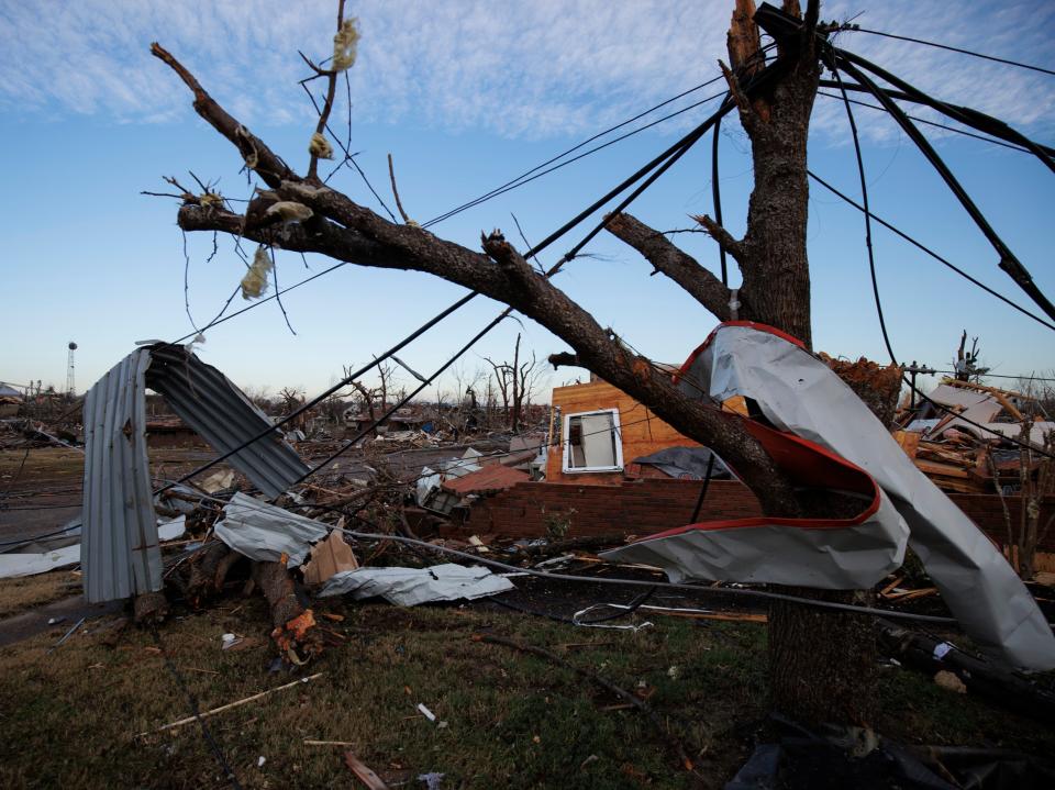 Heavy damage is seen downtown after a tornado swept through the area on December 11, 2021 in Mayfield, Kentucky (Getty Images)