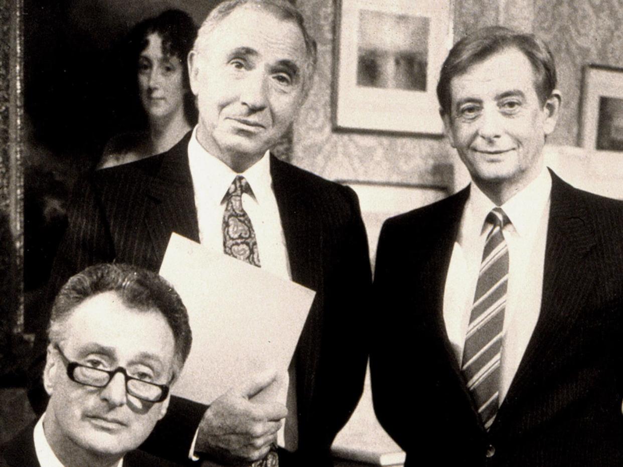 YES, MINISTER, Paul Eddington, Nigel Hawthorne, Derek Fowlds, 1980-84, © BBC/courtesy Everett Collection