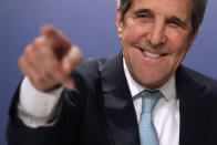 John Kerry, the former U.S. Secretary of State under the last Democrat administration gestures during his speech at the COP25 summit in Madrid, Spain, Tuesday, Dec. 10, 2019. Kerry is also attending events on the sidelines of the United Nations global climate conference, and said the absence of any representative from the White House at the talks "speaks for itself." (AP Photo/Manu Fernandez)