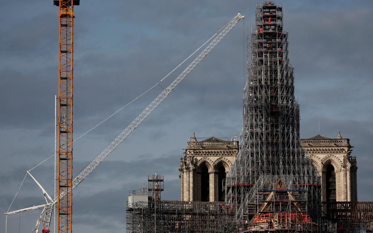 The framework of the new Notre-Dame spire takes shape in Paris
