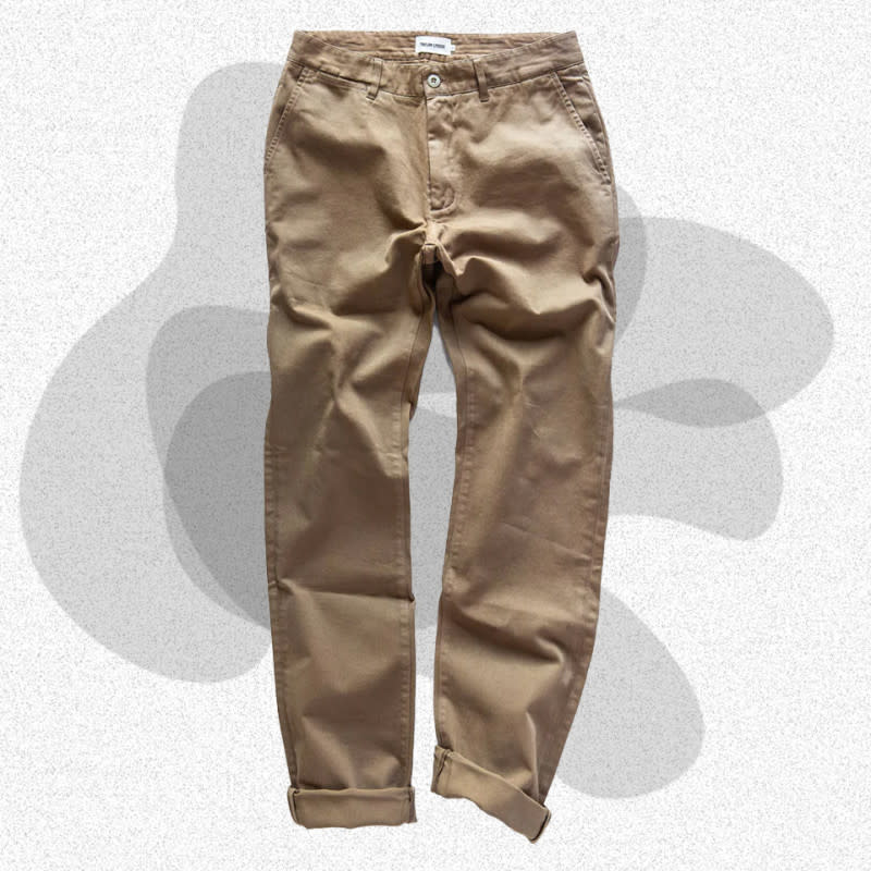 <p>Courtesy of Taylor Stitch</p><p>The Foundation Pant was born when Taylor Stitch recreated a set of deadstock military chino fabrics with mid-weight, responsibly sourced organic cotton. Herringbone accents and military-style pockets give a vintage lived-in feel to these reinvented khakis. Better yet, they’re much smoother (and more durable) than the utilitarian originals thanks to the tight weave of the mercerized yarns.</p><p>[$125; <a href="https://taylor-stitch.nnh2.net/c/3422340/451752/8041?subId1=mj-bestkhakipantsmen-jzavaleta-0923-update&u=https%3A%2F%2Fwww.taylorstitch.com%2Fproducts%2Fdemocratic-foundation-pant-in-organic-khaki%3F" rel="nofollow noopener" target="_blank" data-ylk="slk:taylorstitch.com;elm:context_link;itc:0;sec:content-canvas" class="link ">taylorstitch.com</a>]</p>